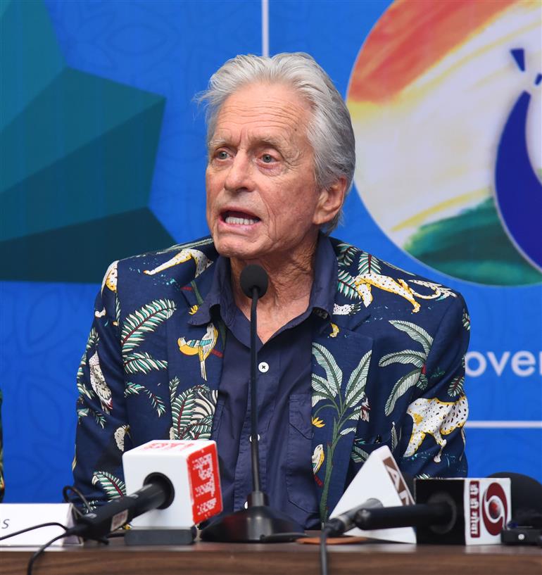 Satyajit Ray Lifetime Achievement Award Winner, Michael Douglas at the Press conference held by PIB at the 54th IFFI, in Goa on November 27, 2023.