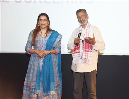 Ashoke Sharan, Director of the film ‘Gond Janjati Ki Veerangana Rani Durgawati”(Special Screening) interacts with the audience at a presentation of the film at the 54th IFFI, in Goa on November 27, 2023.