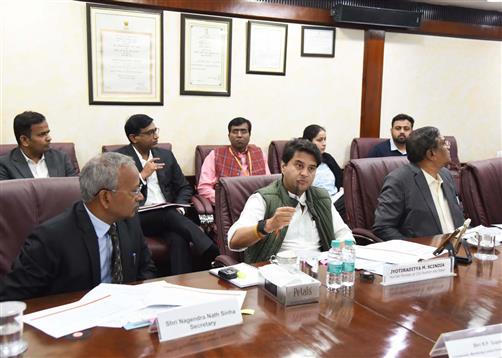 The Union Minister of Steel and Civil Aviation, Shri Jyotiraditya M. Scindia chaired the meeting on Green Steel production in india, in New Delhi on November 28, 2023.