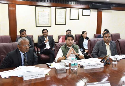 The Union Minister of Steel and Civil Aviation, Shri Jyotiraditya M. Scindia chaired the meeting on Green Steel production in india, in New Delhi on November 28, 2023.