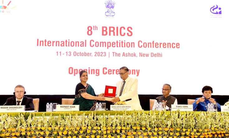 The Chairperson, Competition Commission of India (CCI), Ms. Ravneet Kaur at the 8th Brics International Competition Conference, in New Delhi on October 12, 2023.