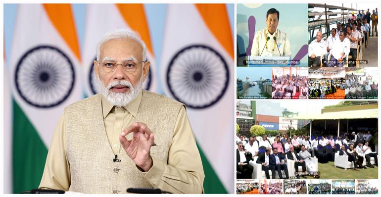 PM addresses at the inauguration of the third edition of Global Maritime India Summit (GMIS) 2023 via video conferencing on October 17, 2023.