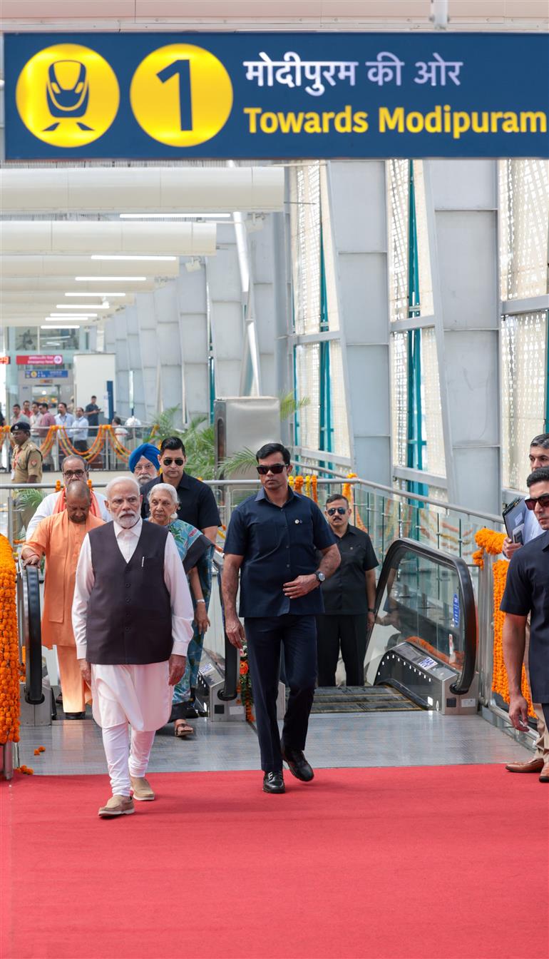 PM arrives at Sahibabad RapidX Station, in Uttar Pradesh on October 20, 2023.