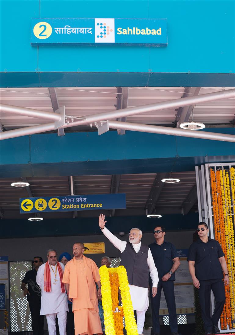 PM arrives at Sahibabad RapidX Station, in Uttar Pradesh on October 20, 2023.