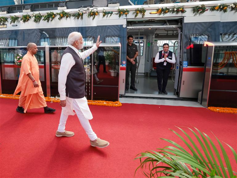 PM arrives at Sahibabad RapidX Station, in Uttar Pradesh on October 20, 2023.