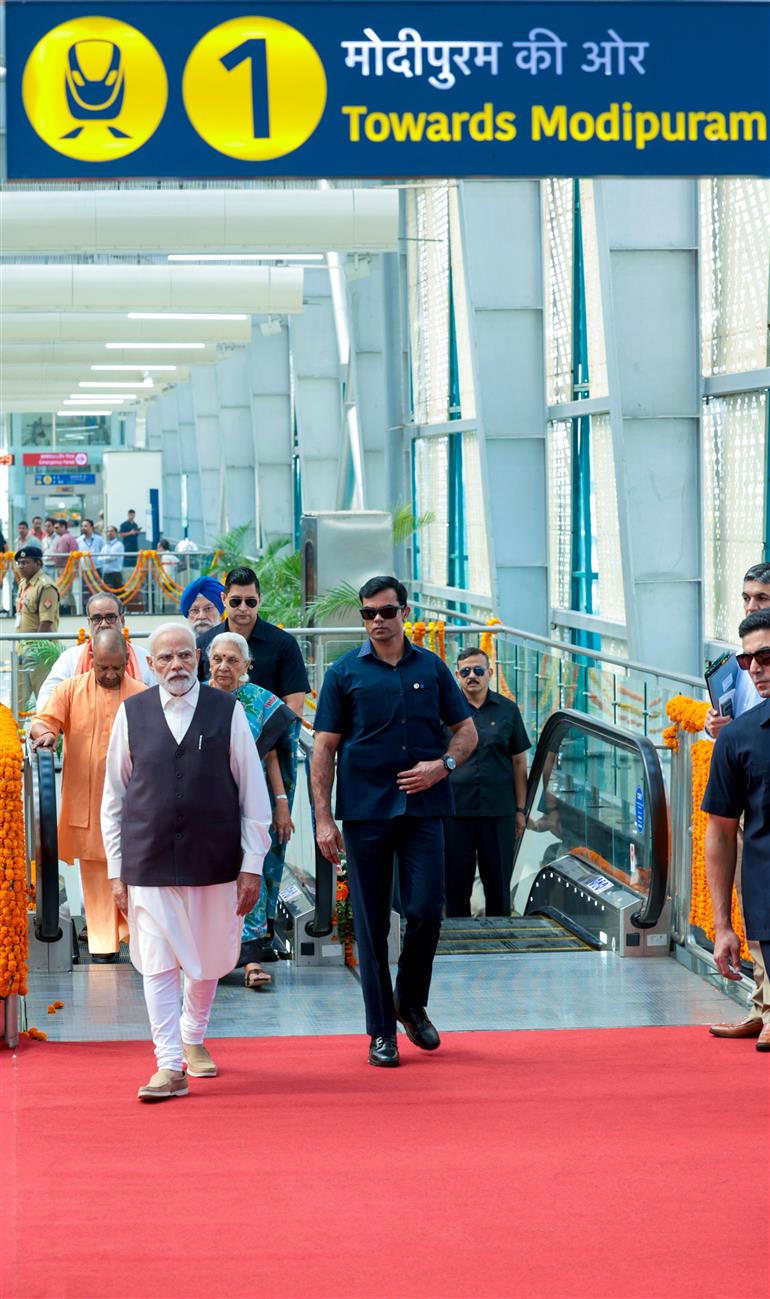 PM arrives at Sahibabad RapidX Station, in Uttar Pradesh on October 20, 2023.