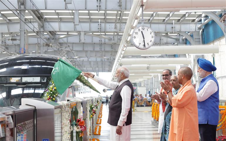 PM flags off the RapidX train between Sahibabad to Duhai Depot, in Uttar Pradesh on October 20, 2023.