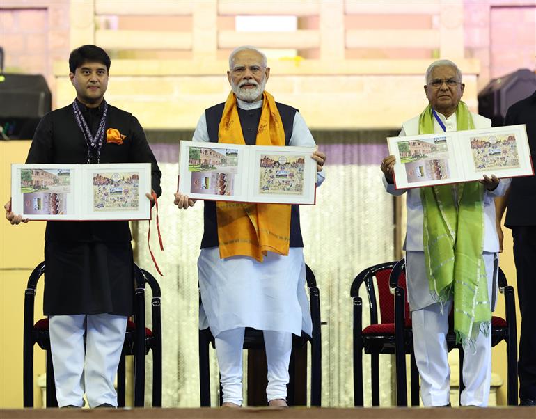 PM releases commemorative stamp in honour of 125th anniversary of ‘The Scindia School’ during its 125th Founder’s Day celebration, in Gwalior, Madhya Pradesh on October 21, 2023.