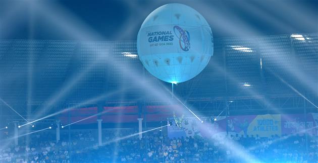 Glimpse of the inaugural function of the 37th National Games at Pandit Jawaharlal Nehru Stadium in Margao, Goa on October 26, 2023. PM addressing on the occasion.