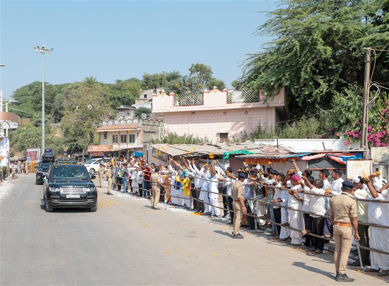 PM receives warm welcome by people on his arrival at Banaskantha, in Gujarat on October 30, 2023.