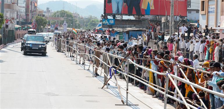 PM receives warm welcome by people on his arrival at Banaskantha, in Gujarat on October 30, 2023.