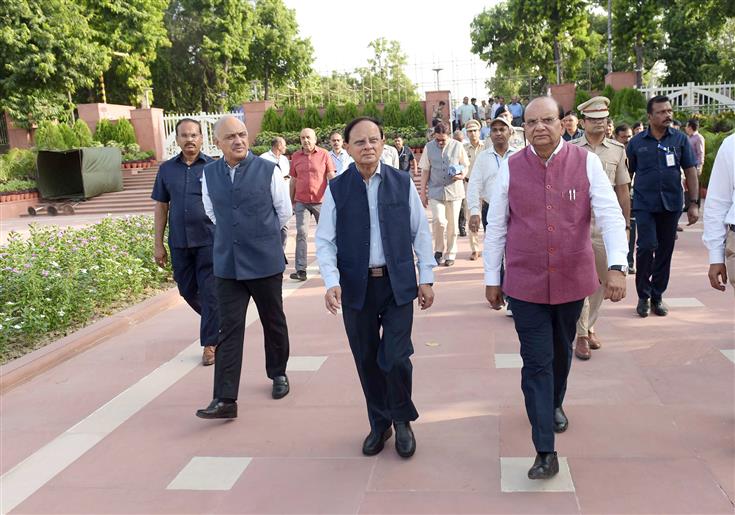 The Principal Secretary to Prime Minister, Shri Pramod Kumar Mishra along with the Lieutenant Governor of Delhi, Shri Vinai Kumar Saxena took stock of preparations and cleanliness prior to the upcoming G20 summit during his inspection to Rajghat, in New Delhi on September 03, 2023.