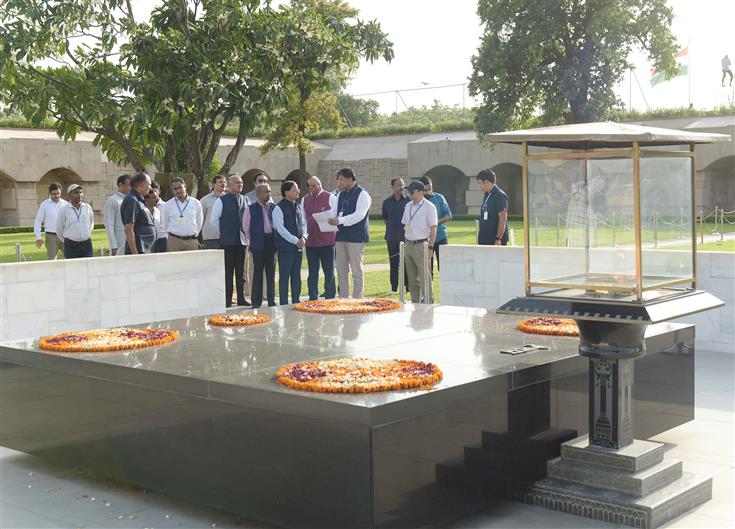 The Principal Secretary to Prime Minister, Shri Pramod Kumar Mishra along with the Lieutenant Governor of Delhi, Shri Vinai Kumar Saxena took stock of preparations and cleanliness prior to the upcoming G20 summit during his inspection to Rajghat, in New Delhi on September 03, 2023.