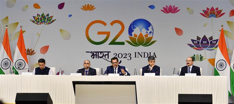 G20 Sherpa, Shri Amitabh Kant briefing the media at Pre-Summit under India’s G20 Presidency, in New Delhi on September 08, 2023.