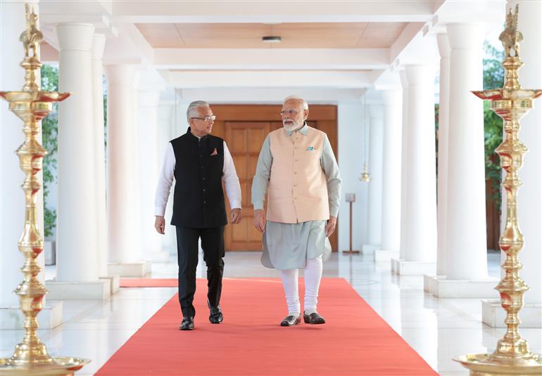 PM in a bilateral meeting with the Prime Minister of Mauritius, Mr. Pravind Kumar Jugnauth, in New Delhi on September 08, 2023.