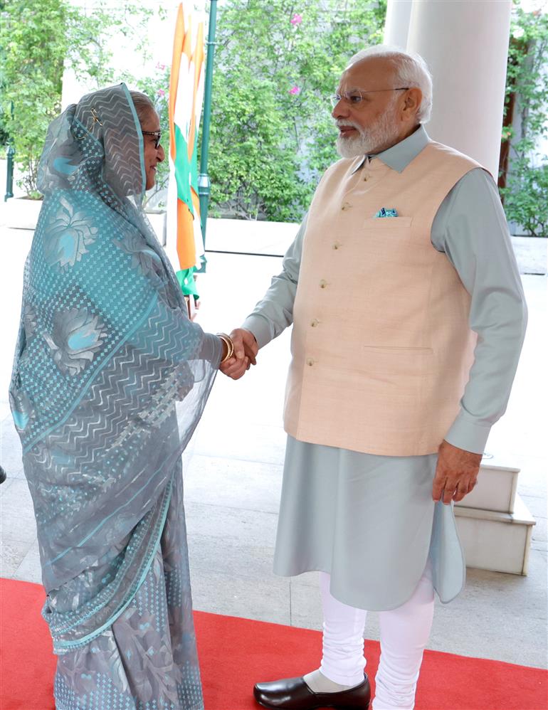 PM in a bilateral meeting with the Prime Minister of Bangladesh, Ms. Sheikh Hasina, in New Delhi on September 08, 2023.