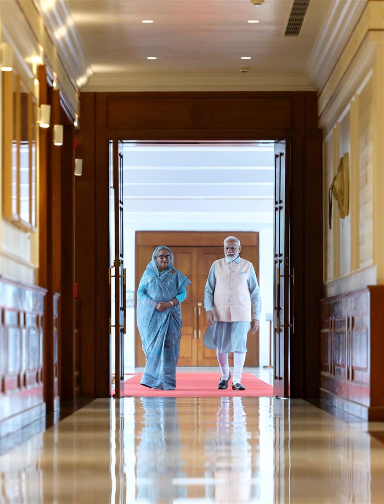 PM in a bilateral meeting with the Prime Minister of Bangladesh, Ms. Sheikh Hasina, in New Delhi on September 08, 2023.