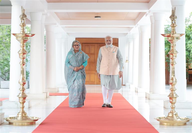 PM in a bilateral meeting with the Prime Minister of Bangladesh, Ms. Sheikh Hasina, in New Delhi on September 08, 2023.