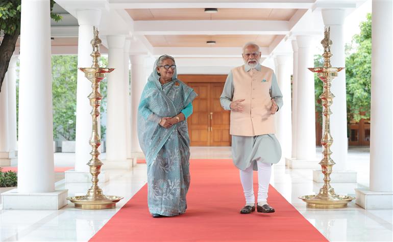 PM in a bilateral meeting with the Prime Minister of Bangladesh, Ms. Sheikh Hasina, in New Delhi on September 08, 2023.