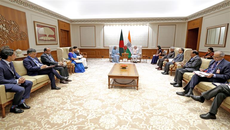 PM in a bilateral meeting with the Prime Minister of Bangladesh, Ms. Sheikh Hasina, in New Delhi on September 08, 2023.