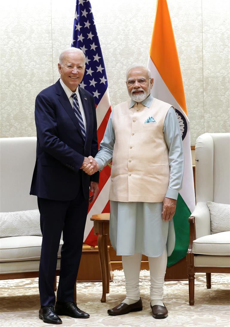 PM in a bilateral meeting with the President of the United States, Mr. Joe Biden, in New Delhi on September 08, 2023.