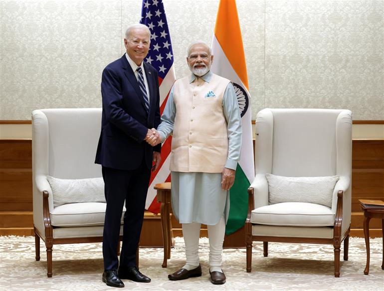 PM in a bilateral meeting with the President of the United States, Mr. Joe Biden, in New Delhi on September 08, 2023.