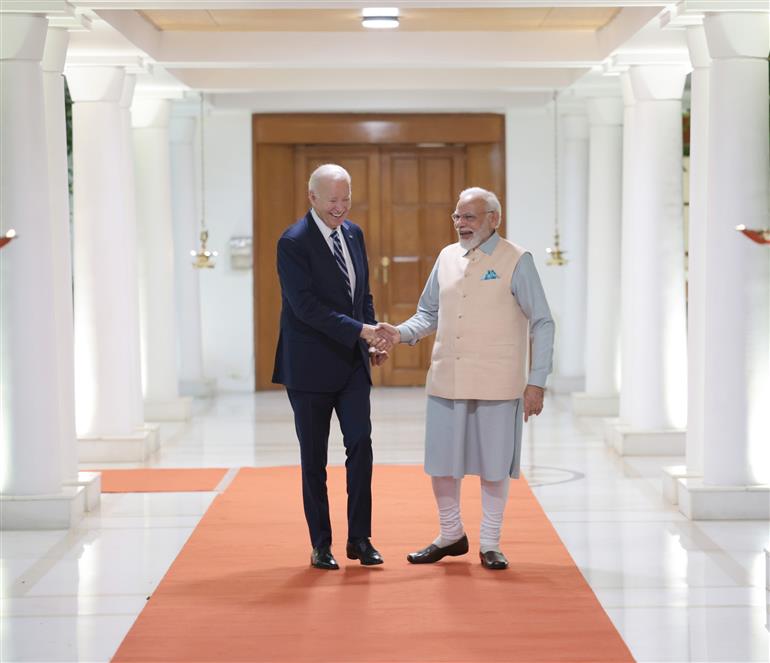 PM in a bilateral meeting with the President of the United States, Mr. Joe Biden, in New Delhi on September 08, 2023.