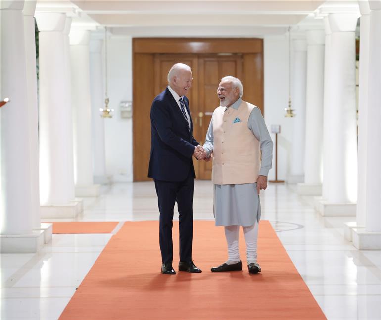 PM in a bilateral meeting with the President of the United States, Mr. Joe Biden, in New Delhi on September 08, 2023.