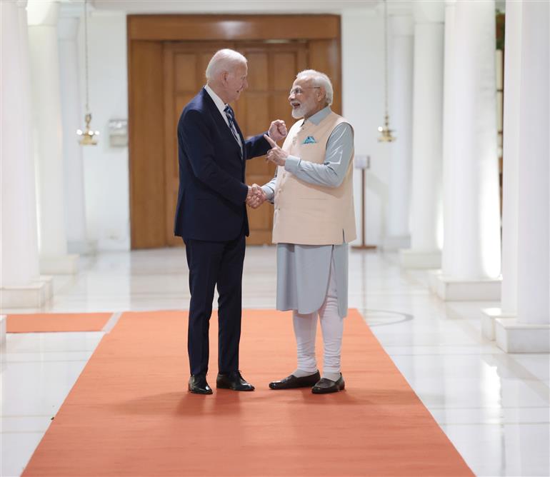 PM in a bilateral meeting with the President of the United States, Mr. Joe Biden, in New Delhi on September 08, 2023.