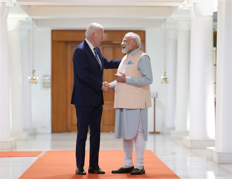 PM in a bilateral meeting with the President of the United States, Mr. Joe Biden, in New Delhi on September 08, 2023.