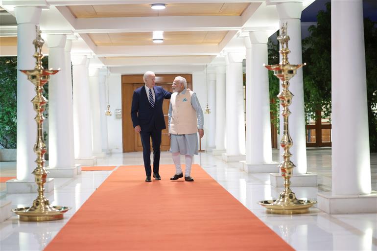 PM in a bilateral meeting with the President of the United States, Mr. Joe Biden, in New Delhi on September 08, 2023.