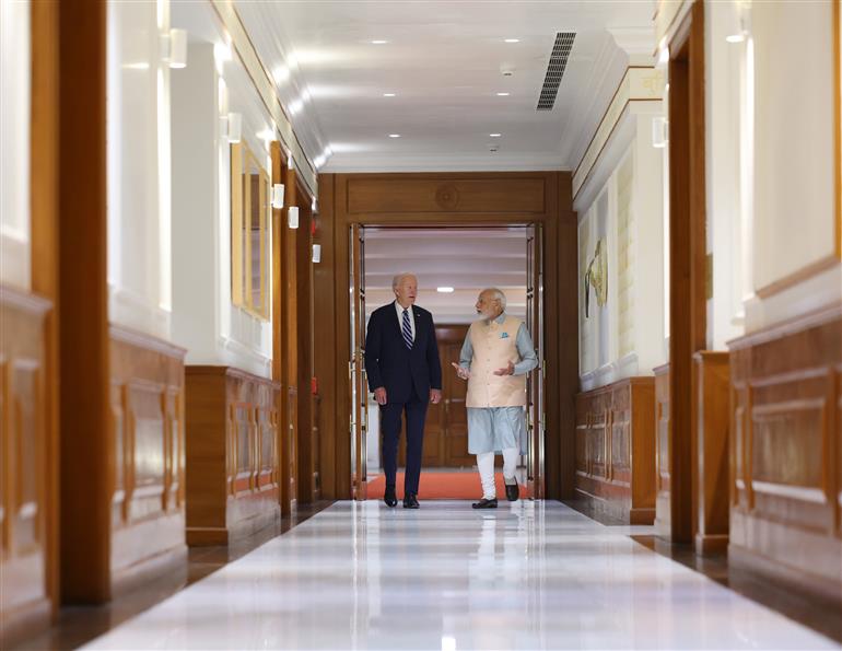 PM in a bilateral meeting with the President of the United States, Mr. Joe Biden, in New Delhi on September 08, 2023.