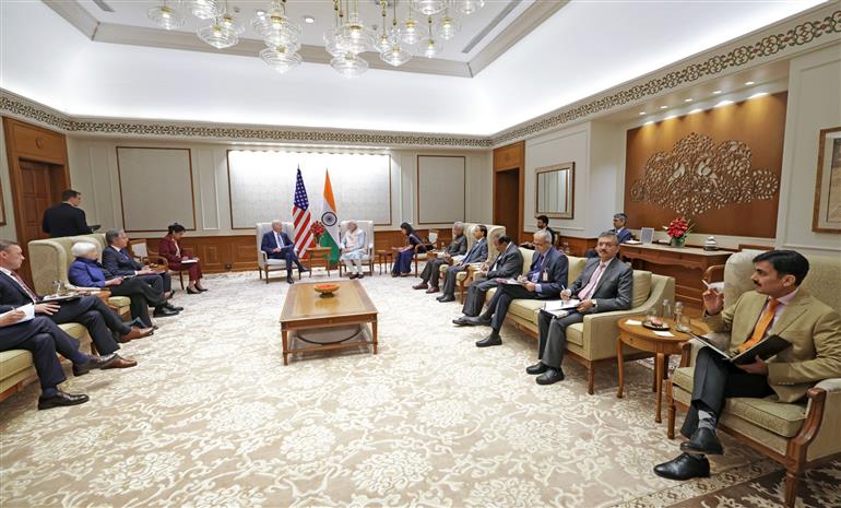 PM in a bilateral meeting with the President of the United States, Mr. Joe Biden, in New Delhi on September 08, 2023.