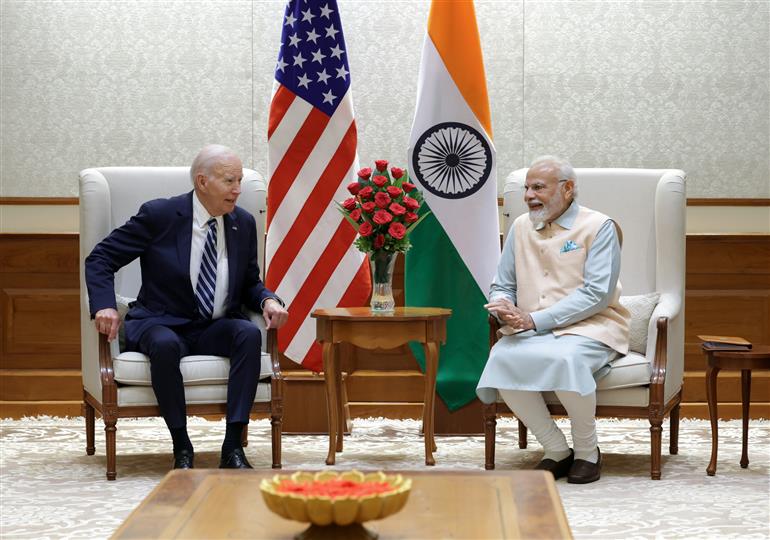 PM in a bilateral meeting with the President of the United States, Mr. Joe Biden, in New Delhi on September 08, 2023.