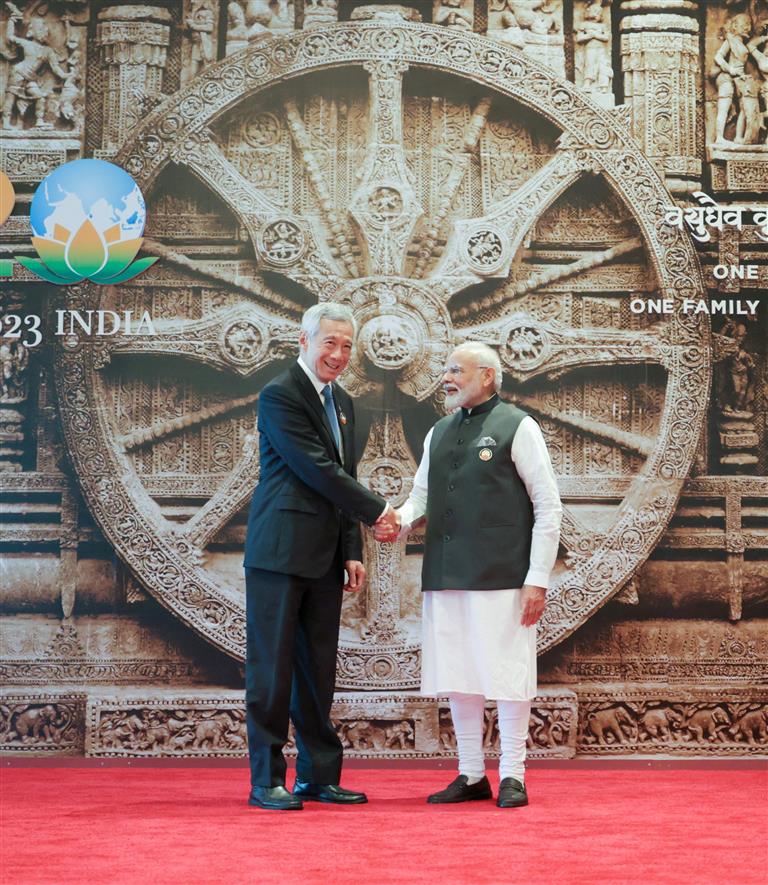 PM receives world leaders at G20 Summit, in Bharat Mandapam (Pragati Maidan), New Delhi on September 09, 2023.