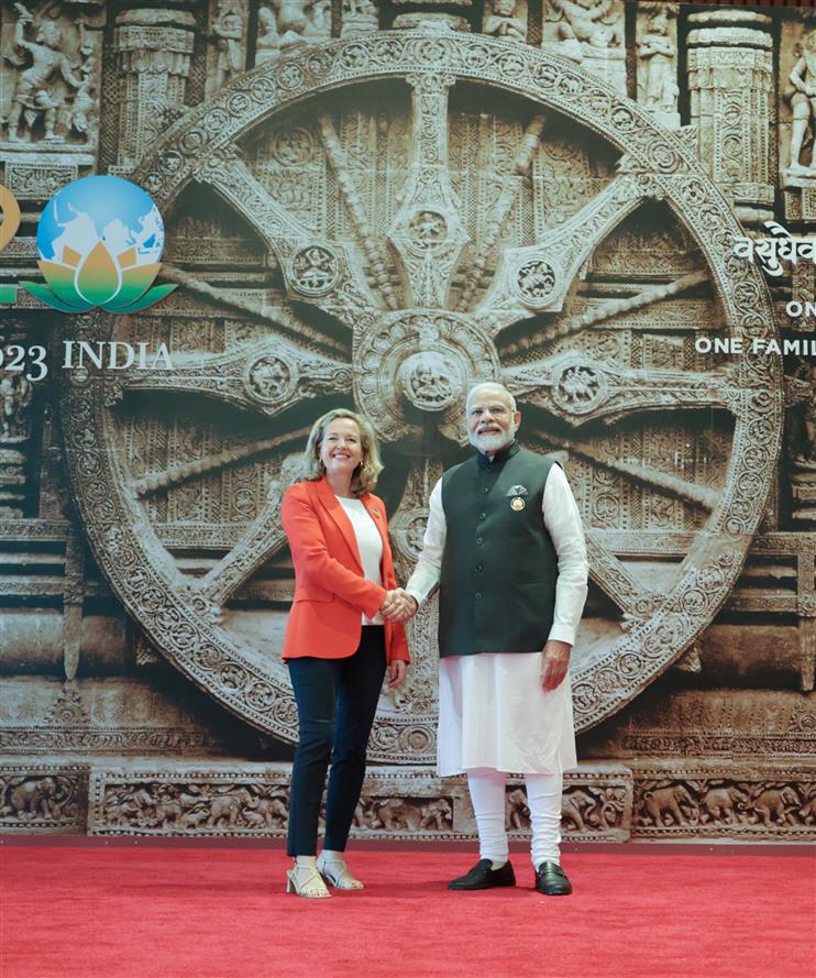 PM receives world leaders at G20 Summit, in Bharat Mandapam (Pragati Maidan), New Delhi on September 09, 2023.