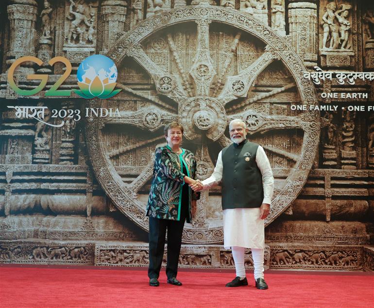 PM receives world leaders at G20 Summit, in Bharat Mandapam (Pragati Maidan), New Delhi on September 09, 2023.