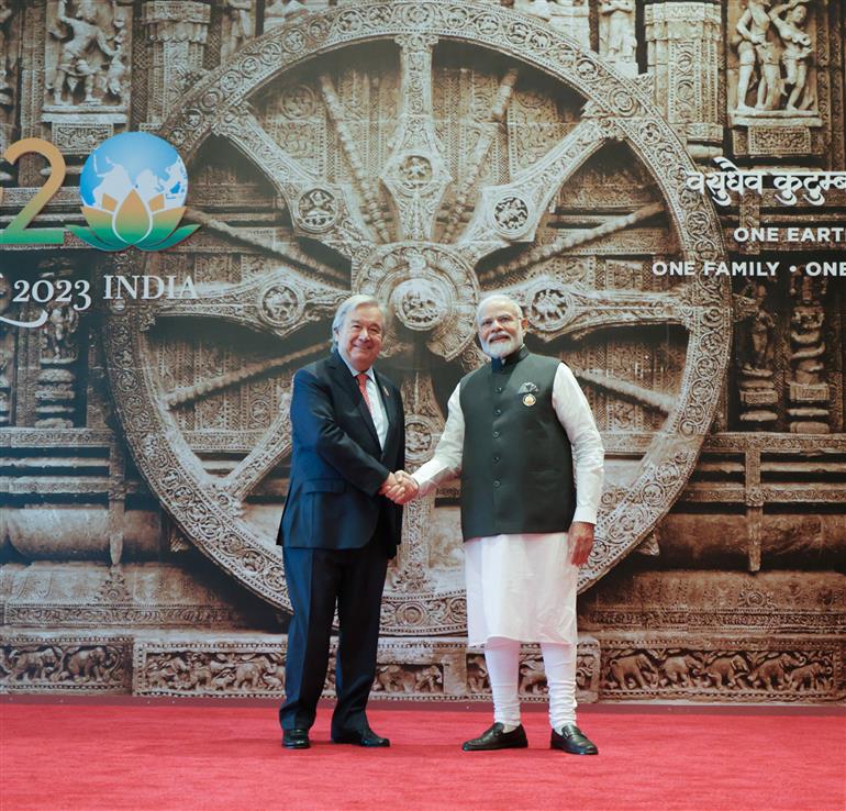 PM receives world leaders at G20 Summit, in Bharat Mandapam (Pragati Maidan), New Delhi on September 09, 2023.