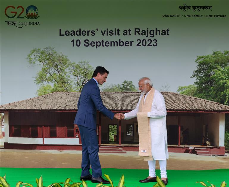 PM and G20 leaders visit at Rajghat, in New Delhi on September 10, 2023.