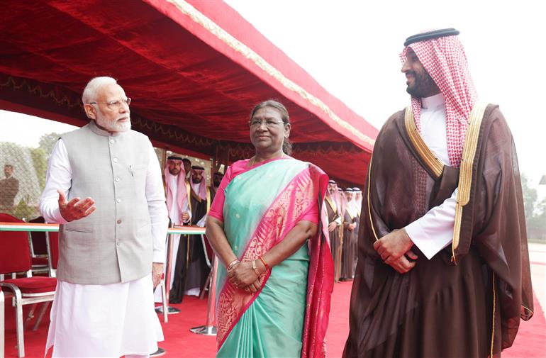 The President of India, Smt. Droupadi Murmu and PM attend the Ceremonial Reception of the Crown Prince and the Prime Minister of Saudi Arabia Mohammed bin Salman bin Abdulaziz Al Saud at Rashtrapati Bhawan, in New Delhi on September 11, 2023.
