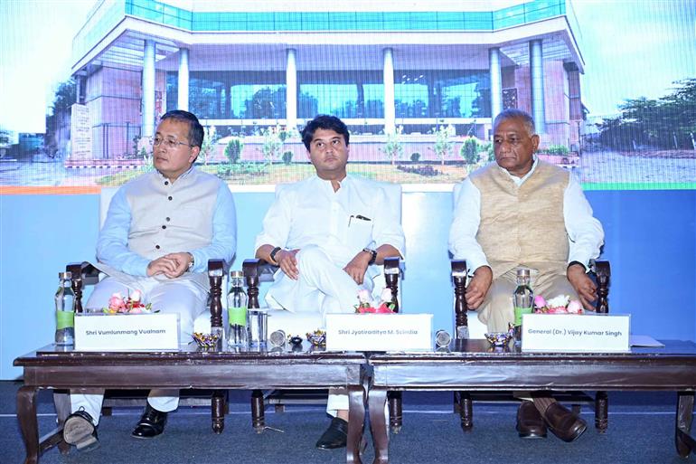 The Union Minister of Steel and Civil Aviation, Shri Jyotiraditya M. Scindia attends the Udaan Bhawan & Bharatkosh E-Wallet inauguration and launch event at Safdarjung Airport, in New Delhi on September 18, 2023. The Minister of State for Road Transport & Highways and Civil Aviation, General (Retd.) V.K. Singh is also present.