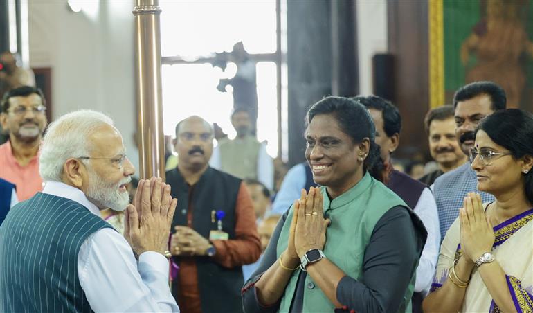 PM meets the members of Parliament at the Central Hall of the old Parliament building, in New Delhi on September 19, 2023.