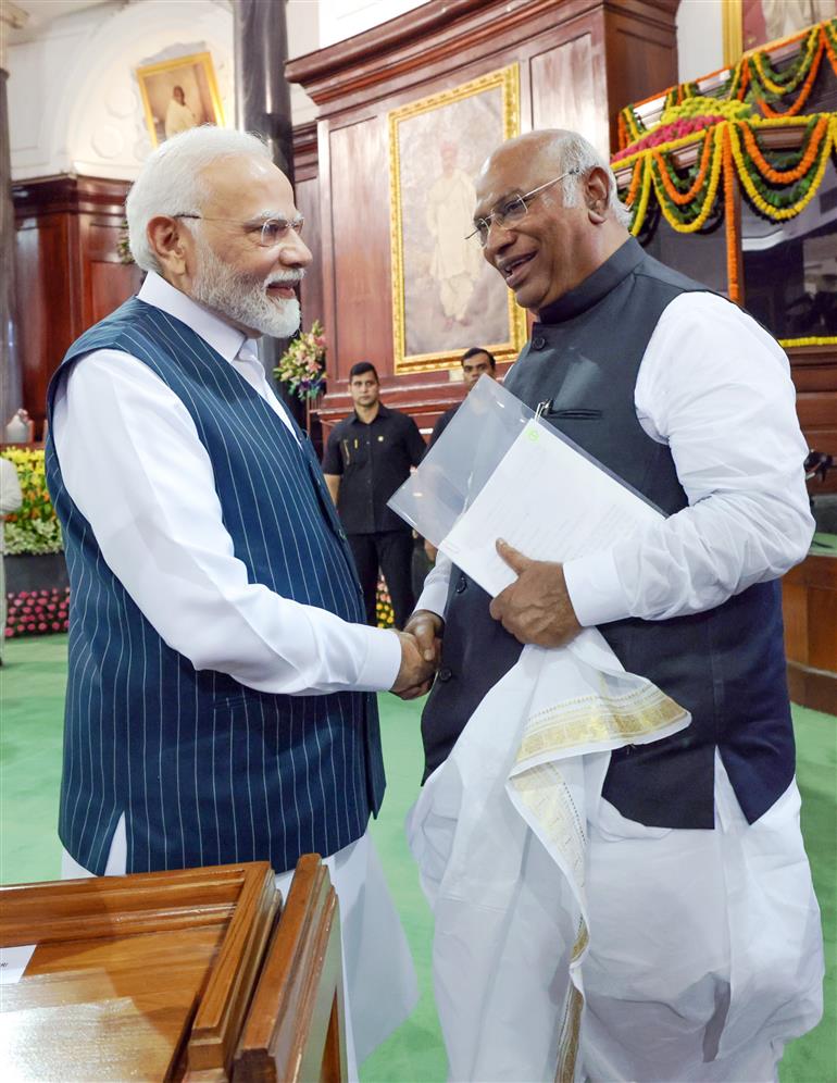 PM meets the members of Parliament at the Central Hall of the old Parliament building, in New Delhi on September 19, 2023.