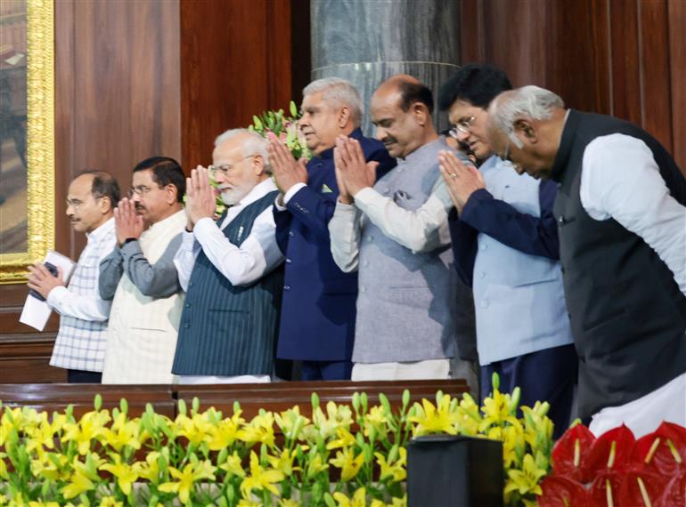 PM meets the members of Parliament at the Central Hall of the old Parliament building, in New Delhi on September 19, 2023.