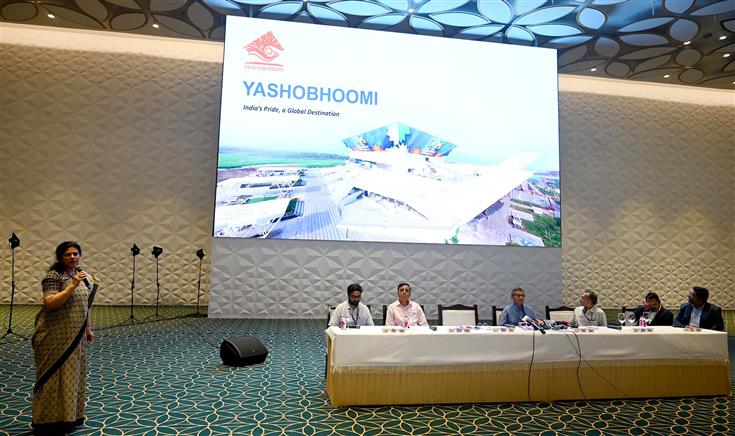 The Secretary, DPIIT, Shri Rajesh Kumar Singh and the Special Secretary, DPIIT, Ms. Sumita Dawra interacting with Media at India International Convention and Expo Centre (Yashobhoomi), in New Delhi on September 19, 2023.