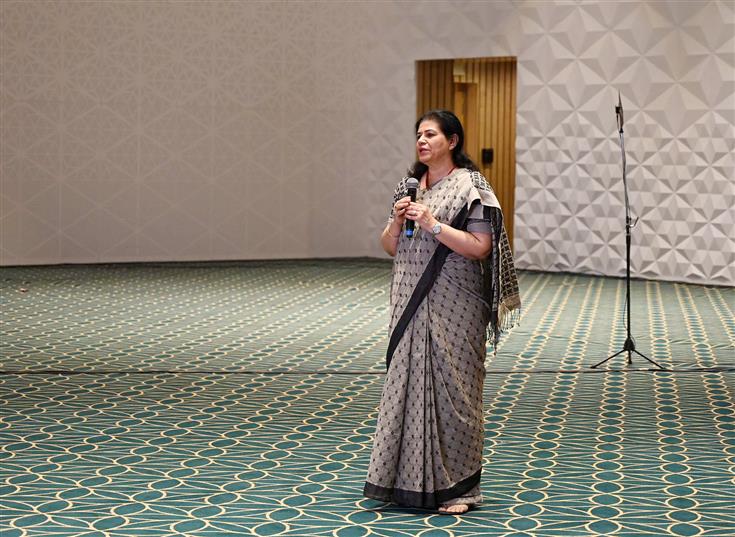 The Secretary, DPIIT, Shri Rajesh Kumar Singh and the Special Secretary, DPIIT, Ms. Sumita Dawra interacting with Media at India International Convention and Expo Centre (Yashobhoomi), in New Delhi on September 19, 2023.