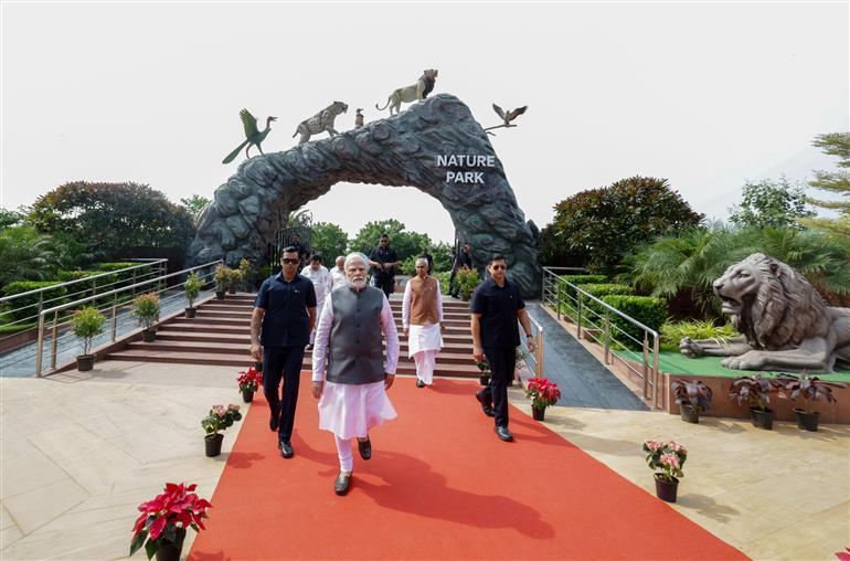 PM visits Nature Park at Science City, in Ahmedabad, Gujarat, on September 27, 2023.