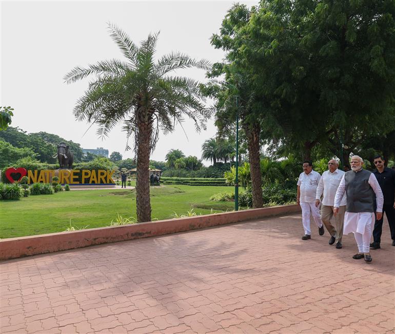 PM visits Nature Park at Science City, in Ahmedabad, Gujarat, on September 27, 2023.