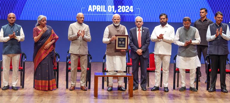 PM attends the commemoration ceremony of 90 years of the Reserve Bank of India at Mumbai, in Maharashtra on April 01, 2024.