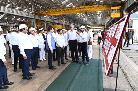 The Defence Secretary, Shri Giridhar Aramane laid the foundation stone for augmentation of slipway and major infrastructure modernisation to enhance capacity and capability of the yard also presided over the first steel cutting of the Fleet Support Ships (FSS) for the Indian Navy at Hindustan Shipyard Limited (HSL), in Visakhapatnam on April 10, 2024.